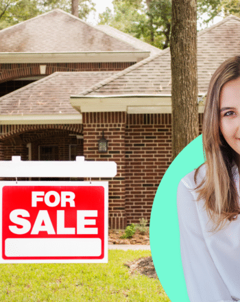 Soli Cayetano in front of a house with a for sale sign
