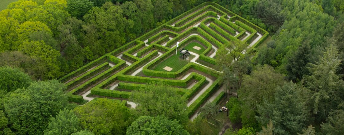Aerial view of a hedge maze representing the complexity of loan processing